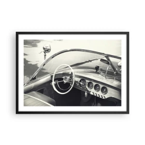 Affiche dans un cadre noir - Poster - Intérieur de voiture classique de style monochrome - 70x50cm - Temps pour riche - Décoration murale moderne pour le salon et la chambre ARTTOR