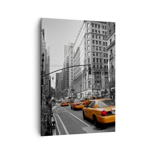 Impression sur toile - Image sur toile - Taxis jaunes dans les rues de New York - 50x70cm - Soleil des grandes villes - Décoration murale moderne pour le salon et la chambre ARTTOR