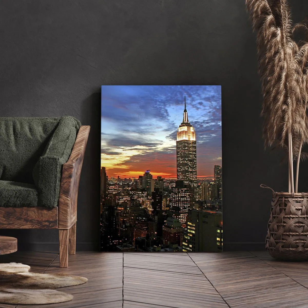 Impression sur toile - Image sur toile - Panorama de la ville avec des gratte-ciel illuminés au crépuscule - 80x120cm - Nuit américaine lumineuse - Décoration murale moderne pour le salon et la chambre ARTTOR
