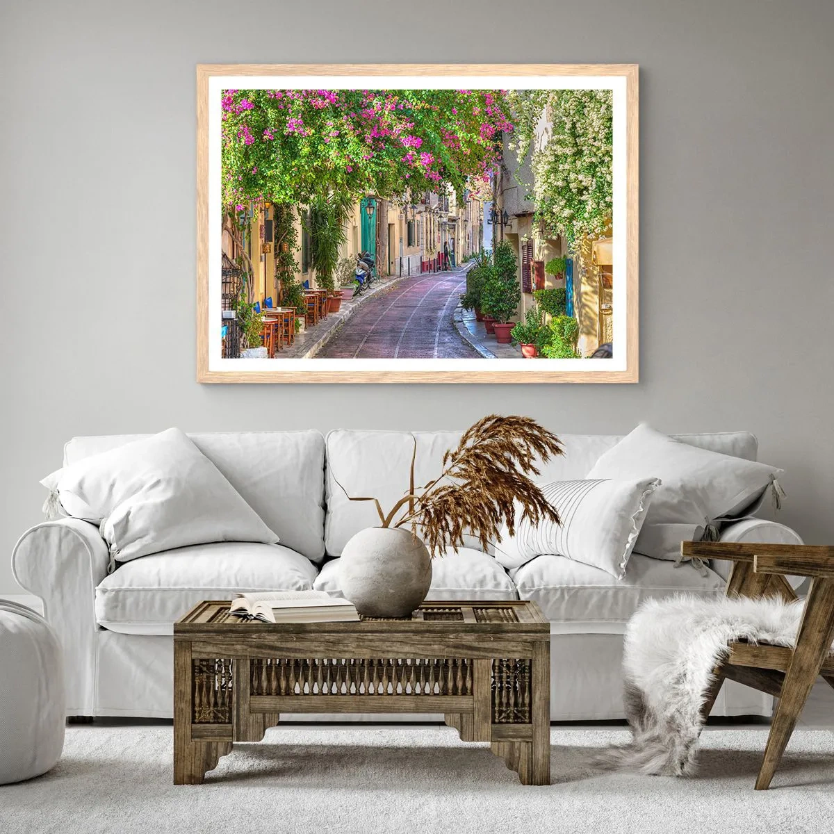 Affiche dans un chêne clair - Poster - Allée fleurie - 40x30 cm