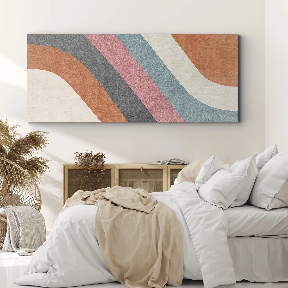 Impression sur toile - Image sur toile - Rayures rétro colorées - 120x50cm - Composition diagonale – mouvement - Décoration murale moderne pour le salon et la chambre ARTTOR