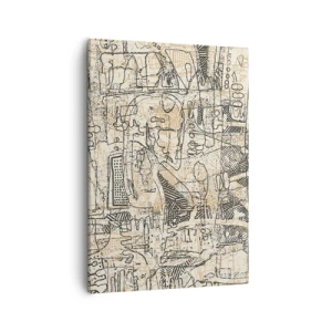 Impression sur toile - Image sur toile - Motifs abstraits et lignes sur fond beige - 50x70cm - Il attend d'être décodé - Décoration murale moderne pour le salon et la chambre ARTTOR