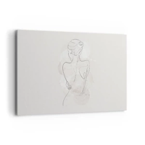 Impression sur toile - Image sur toile - Un croquis minimaliste d'une silhouette féminine sur un fond clair. - 120x80cm - Comme un instrument sensible - Décoration murale moderne pour le salon et la chambre ARTTOR