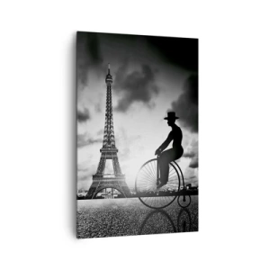 Impression sur toile - Image sur toile - Image en noir et blanc d'un vélo rétro avec la tour Eiffel en arrière-plan - 80x120cm - Nostalgie de la Belle Epoque - Décoration murale moderne pour le salon et la chambre ARTTOR