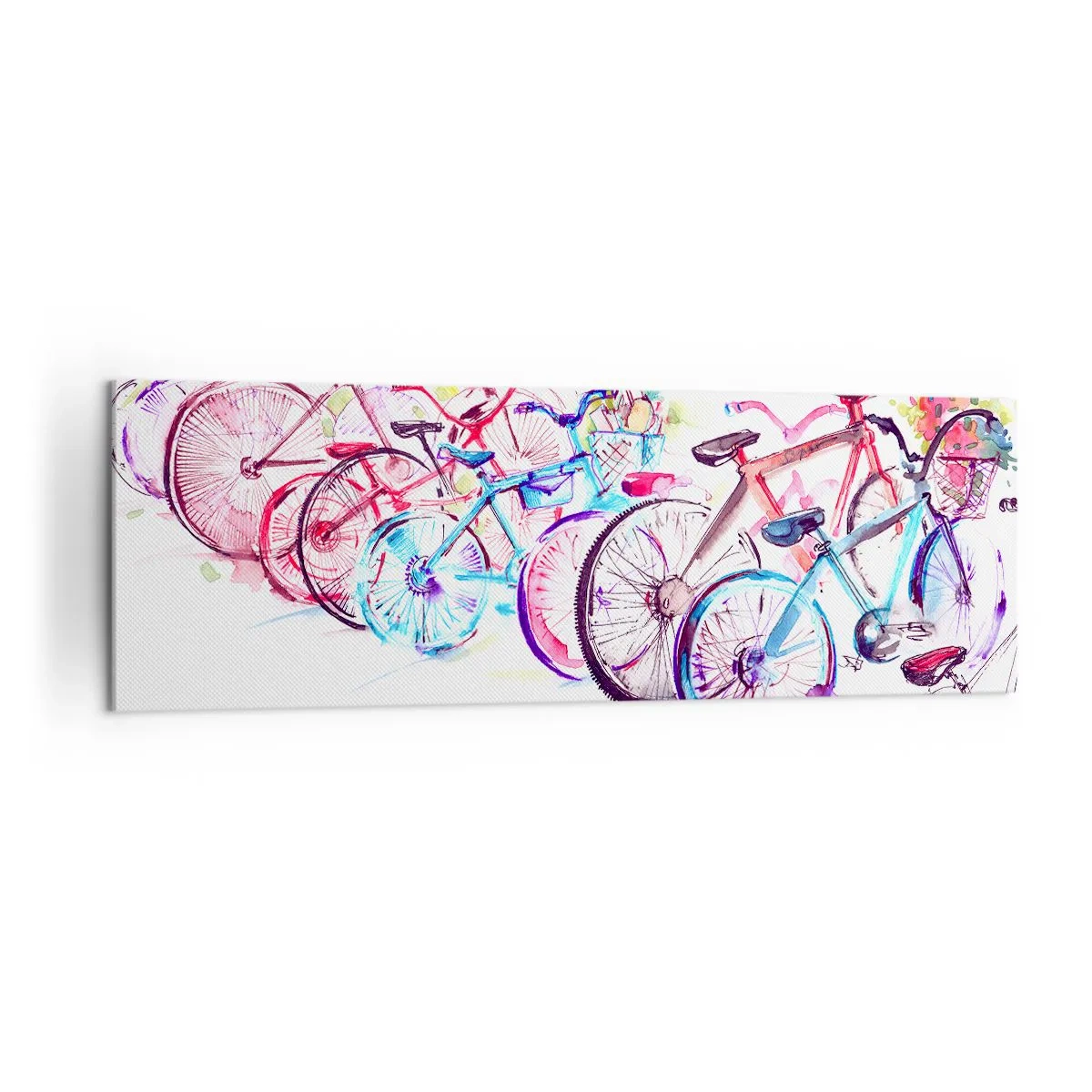 Impression sur toile - Image sur toile - Vélos colorés dans un style aquarelle artistique - 160x50cm - Congrès du club Antymoto - Décoration murale moderne pour le salon et la chambre ARTTOR