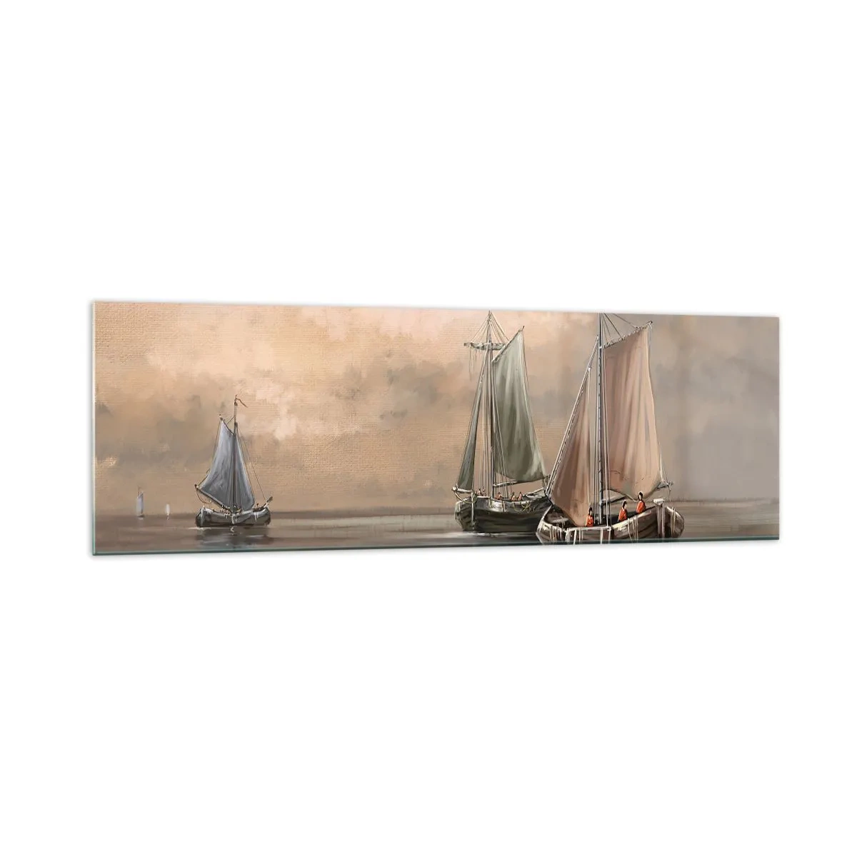 Impression sur verre - Image sur verre - Voiliers sur une mer calme dans un décor pastel - 160x50cm - Le retour des marins - Décoration murale moderne pour le salon et la chambre ARTTOR