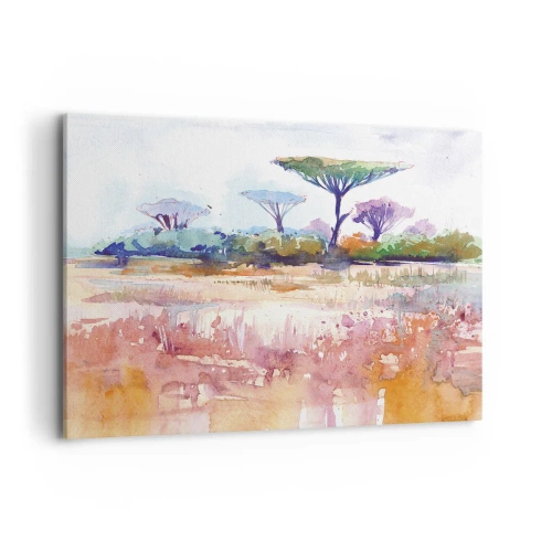 Impression sur toile - Image sur toile - Un paysage de savane pittoresque aux couleurs aquarelles - 120x80cm - Couleurs de savane - Décoration murale moderne pour le salon et la chambre ARTTOR