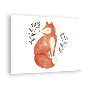 Impression sur verre - Image sur verre - Adorable renard aquarelle avec des brindilles et des baies - 70x50cm - Petit rouquin - Décoration murale moderne pour le salon et la chambre ARTTOR