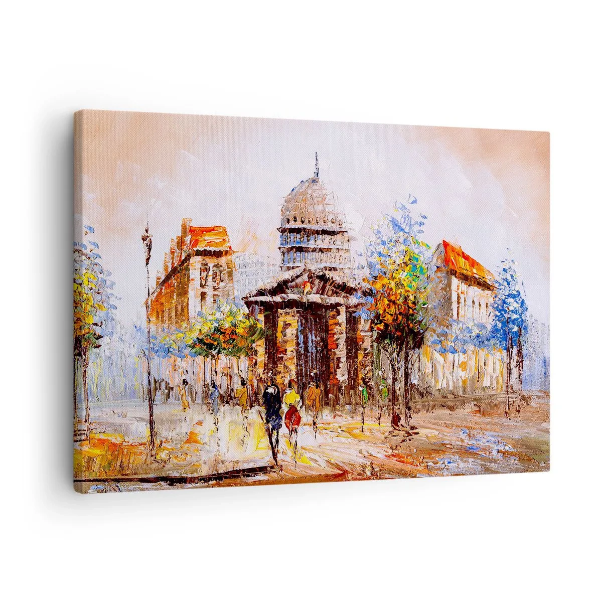 Impression sur toile - Image sur toile - Scène de ville impressionniste avec un bâtiment historique - 70x50cm - Promenade à Paris - Décoration murale moderne pour le salon et la chambre ARTTOR