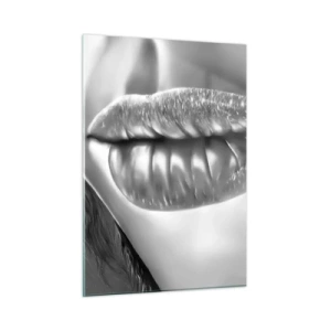 Impression sur verre - Image sur verre - Lèvres féminines sensuelles aux tons monochromes - 50x70cm - Je sais à quoi tu penses… - Décoration murale moderne pour le salon et la chambre ARTTOR