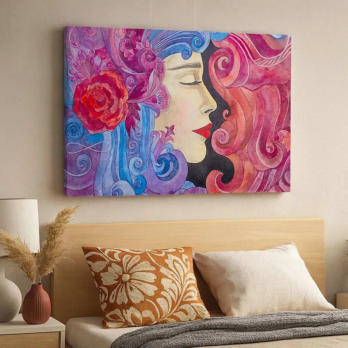 Impression sur toile - Image sur toile - Profil coloré d'une femme dans un style artistique - 70x50cm - L'Art Nouveau est toujours vivant - Décoration murale moderne pour le salon et la chambre ARTTOR
