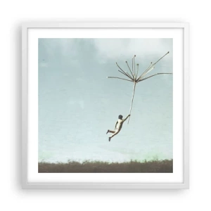 Affiche dans un cadre blanc - Poster - Cerfs-volants, pissenlits, vent - 50x50 cm