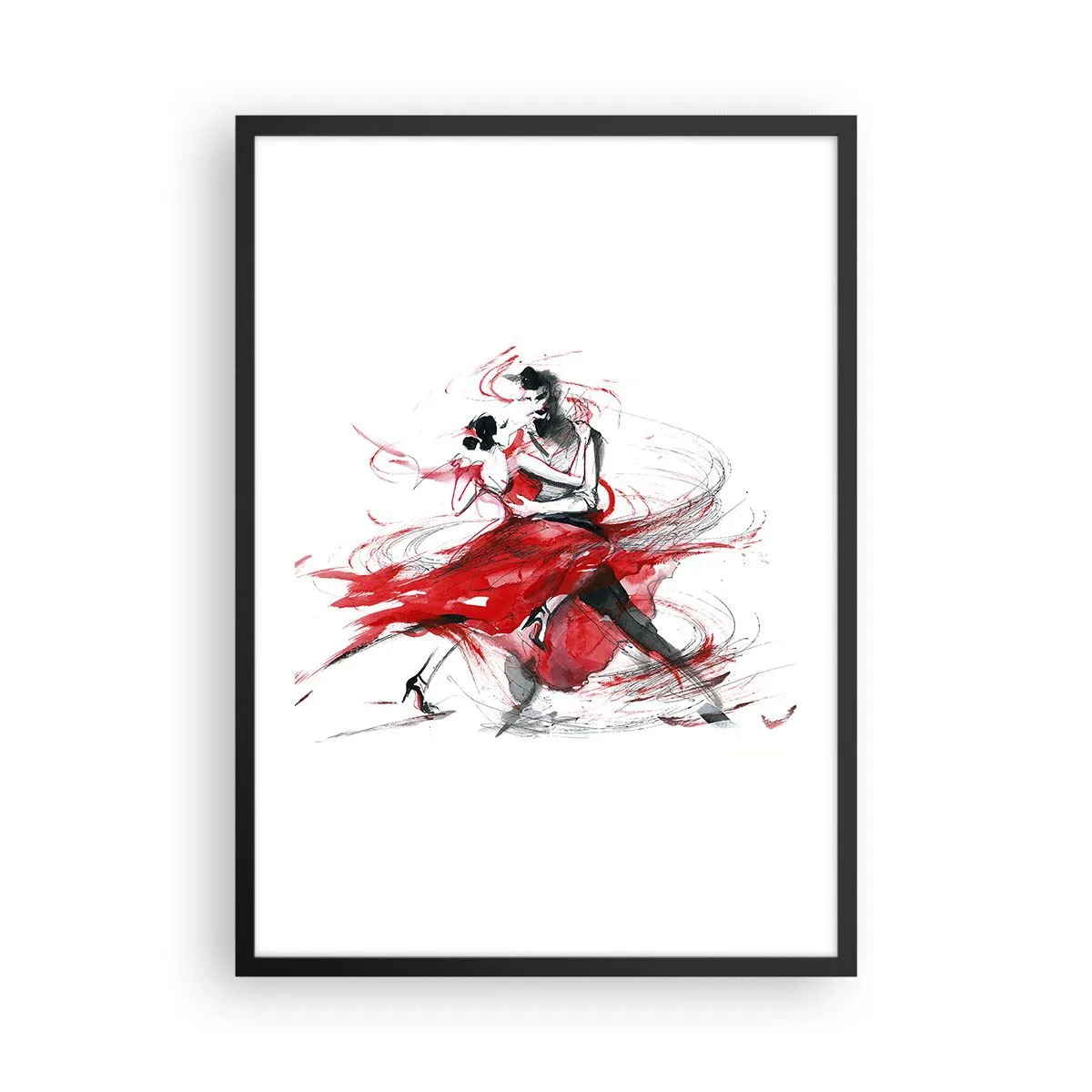 Affiche dans un cadre noir - Poster - Un couple dansant le tango avec des accents rouges dynamiques - 50x70cm - Tango - le rythme de la passion - Décoration murale moderne pour le salon et la chambre ARTTOR