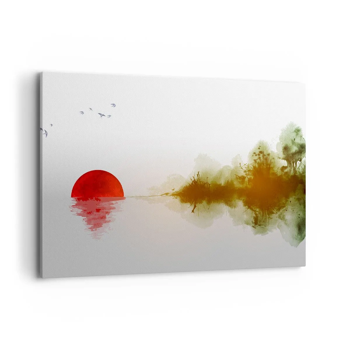 Impression sur toile - Image sur toile - Coucher de soleil abstrait sur un lac avec reflet - 100x70cm - Une promesse de paix - Décoration murale moderne pour le salon et la chambre ARTTOR