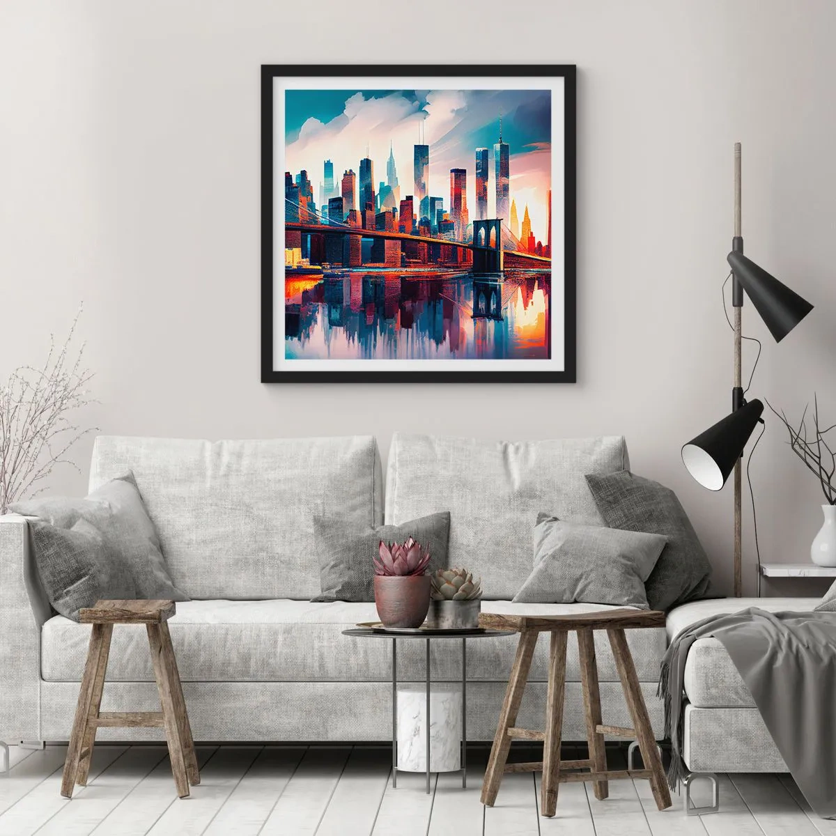 Affiche dans un cadre noir - Poster - New York onirique - 30x30 cm