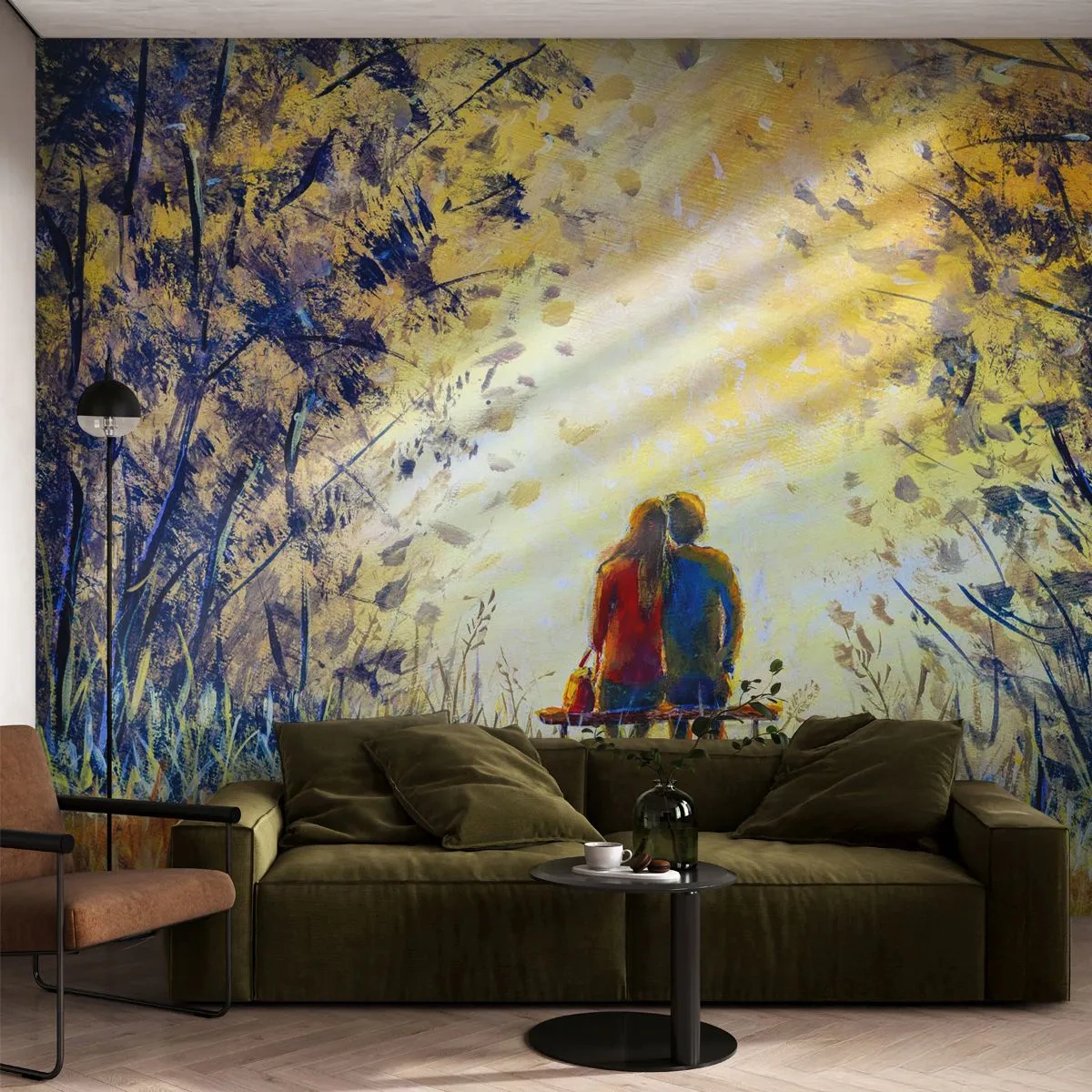 Papier Peint Photo Premium Canvas - Moment magique - Couple d'amoureux, Parc, Nature - 200x140 cm