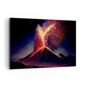 Impression sur toile - Image sur toile - Une éruption volcanique unique la nuit avec des couleurs dynamiques. - 120x80cm - Beauté et horreur - Décoration murale moderne pour le salon et la chambre ARTTOR
