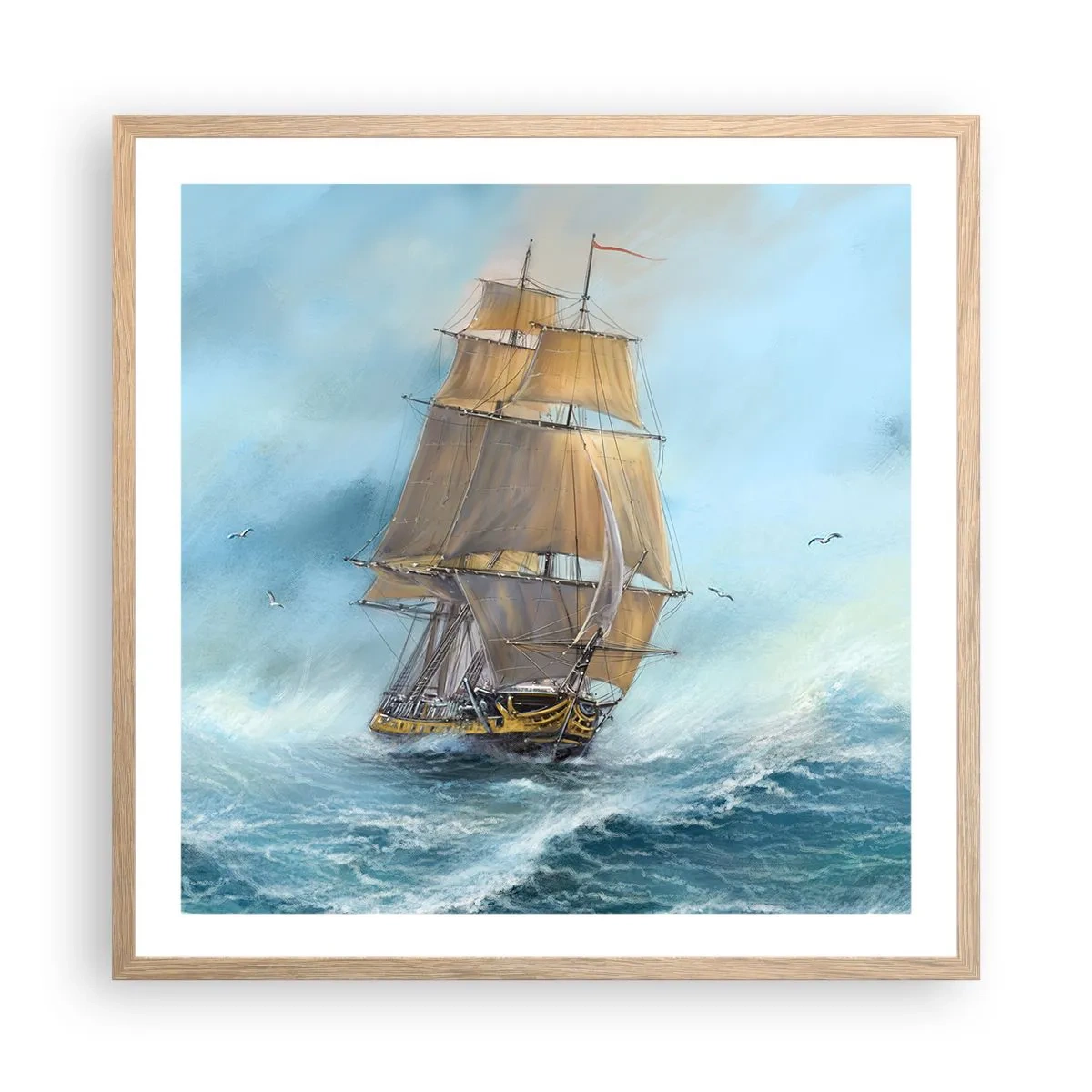 Affiche dans un chêne clair - Poster - Se précipitant sur les vagues - 60x60 cm