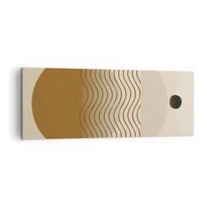 Impression sur toile - Image sur toile - Abstraction géométrique avec des cercles et des lignes ondulées aux couleurs chaudes. - 140x50cm - Sur l'origine des figures géométriques - Décoration murale moderne pour le salon et la chambre ARTTOR