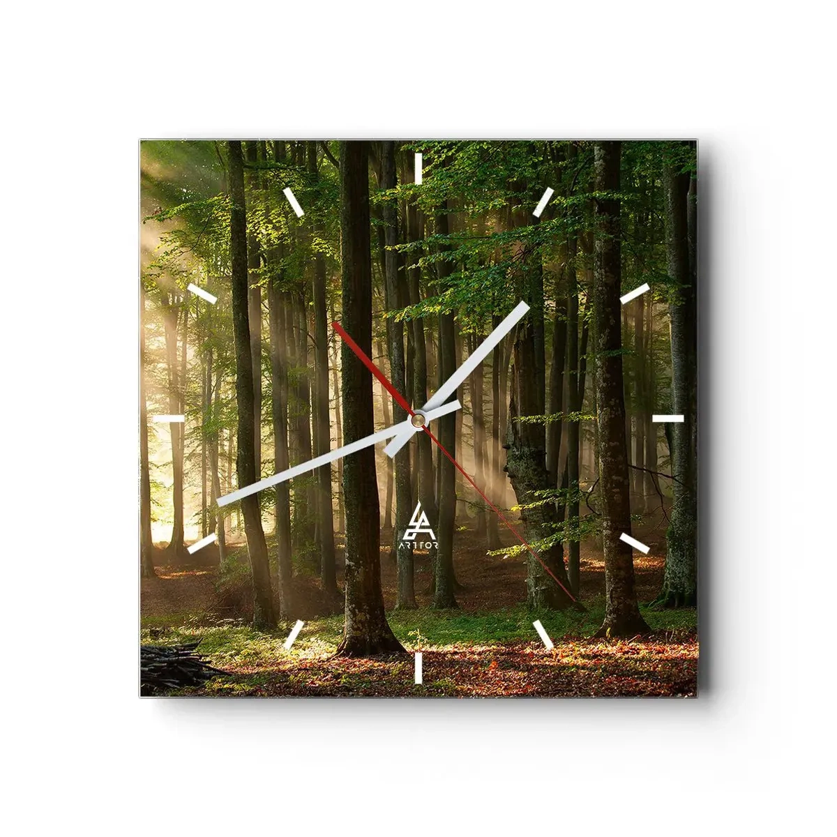 Horloge murale - Pendule murale - Les rayons du soleil pénètrent à travers les arbres de la forêt - 30x30cm - Rayon d'un matin de printemps - Décoration murale moderne pour le salon et la chambre ARTTOR