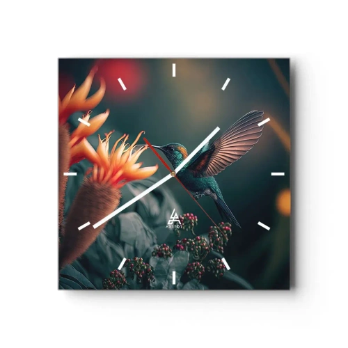 Horloge murale - Pendule murale - Un colibri coloré parmi des fleurs sur un fond naturel - 30x30cm - une vie vraiment colorée - Décoration murale moderne pour le salon et la chambre ARTTOR
