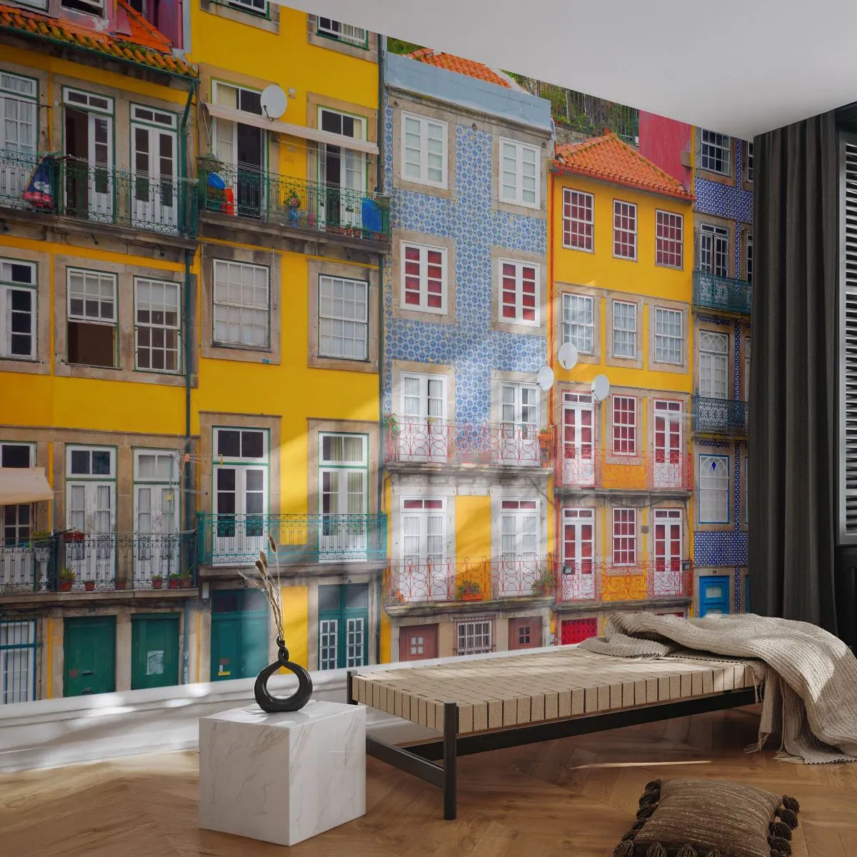 Papier Peint Autocollant Deluxe Sticker - Couleurs de vieille ville - Ville, Porto, Architecture - 300x210 cm