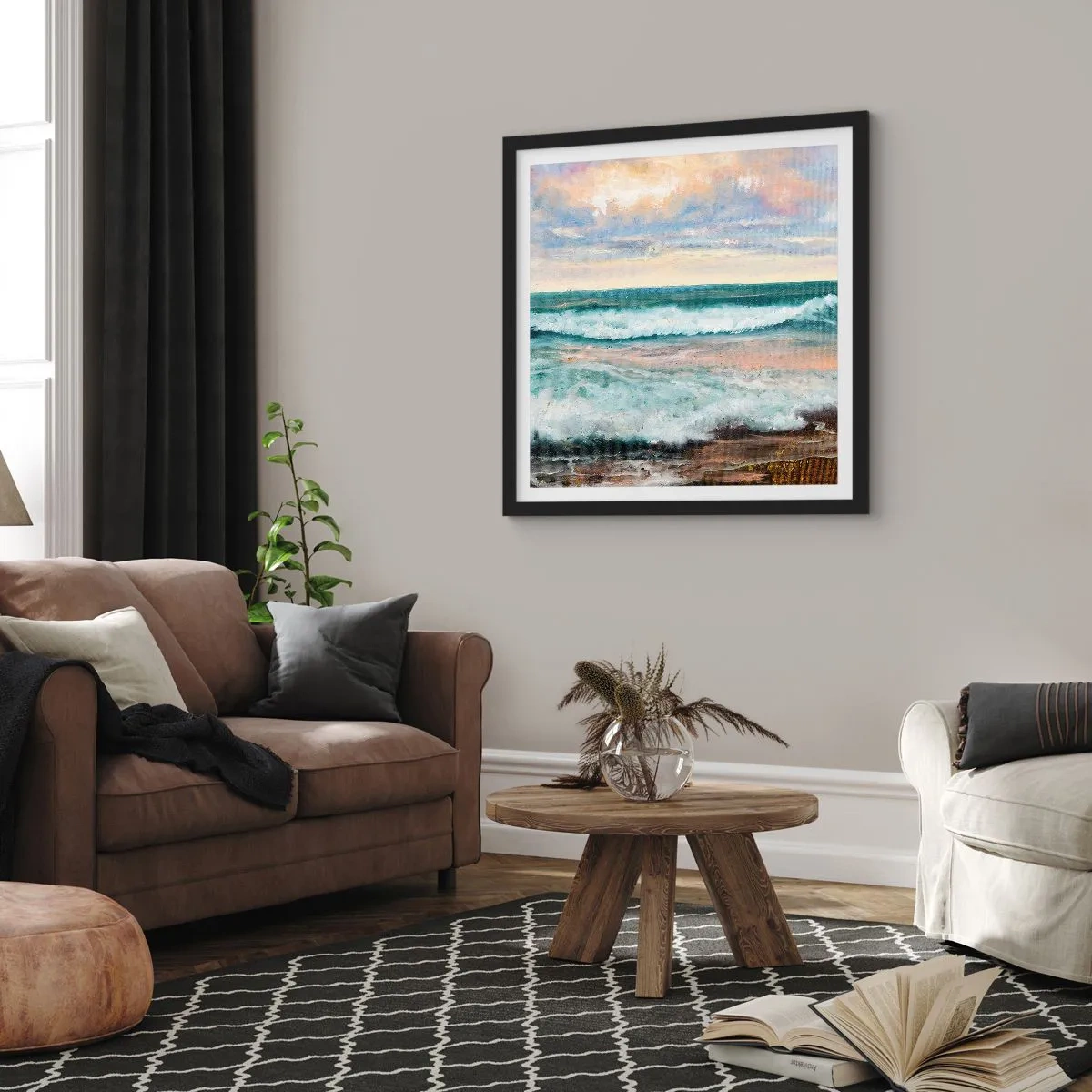 Affiche dans un cadre noir - Poster - Ici tu adouciras ton âme - 40x40 cm