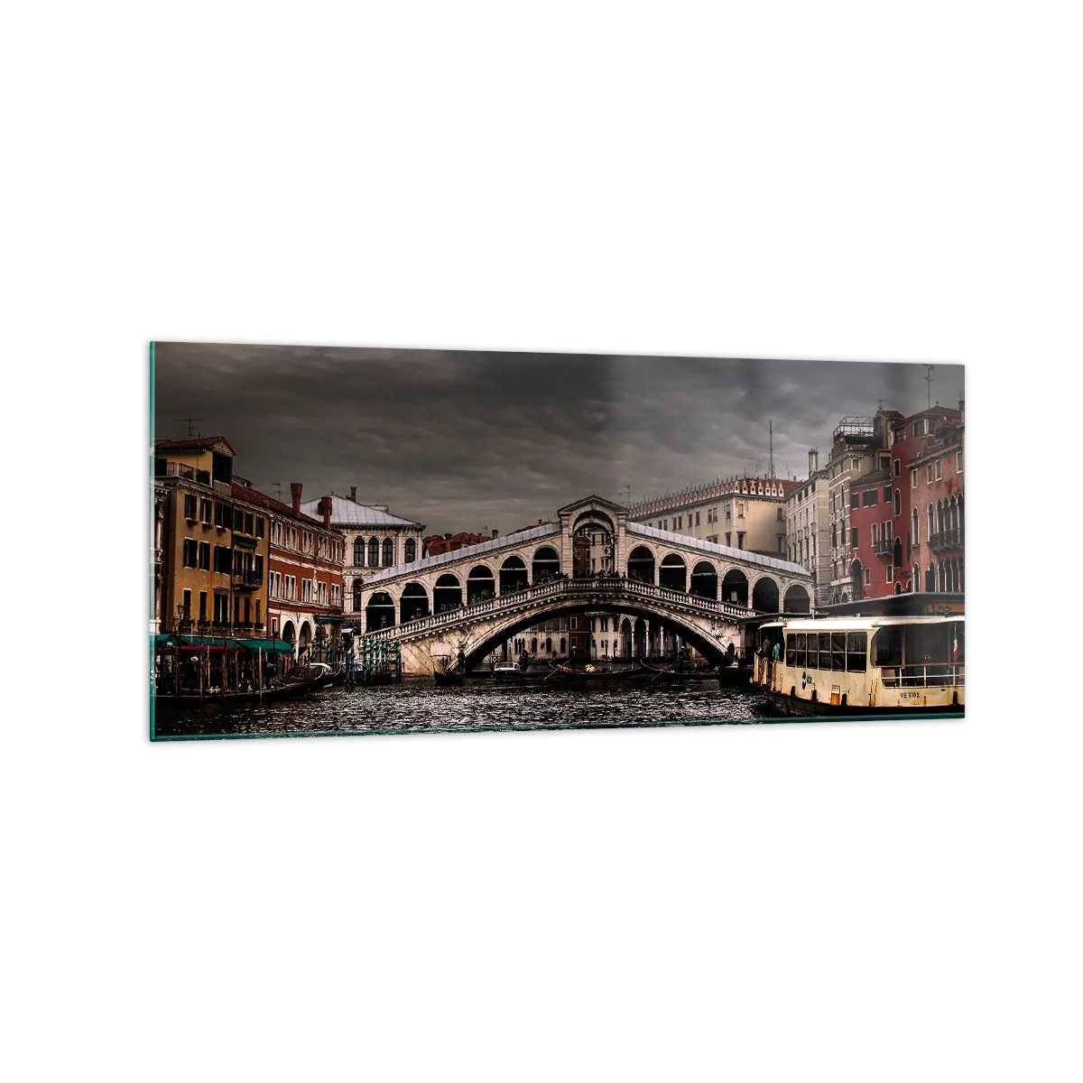 Impression sur verre - Image sur verre - Pont du Rialto à Venise sur le Grand Canal, architecture classique. - 120x50cm - Promesse d'une soirée vénitienne - Décoration murale moderne pour le salon et la chambre ARTTOR