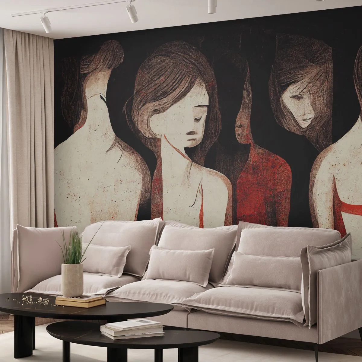 Papier Peint Photo Premium Canvas - Figures artistiques dans une composition abstraite - 100x70cm - Madones des ténèbres - Décoration murale moderne pour le salon et la chambre ARTTOR