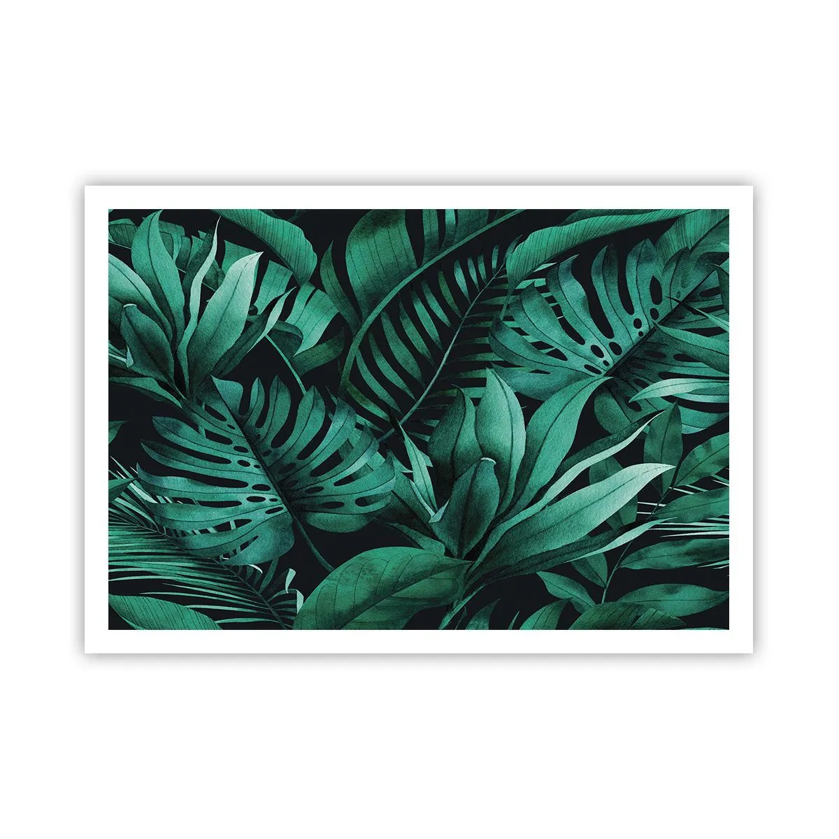 Affiche - Poster - Feuilles tropicales aux nuances de vert intense - 100x70cm - Profondeur du vert tropical - Décoration murale moderne pour le salon et la chambre ARTTOR