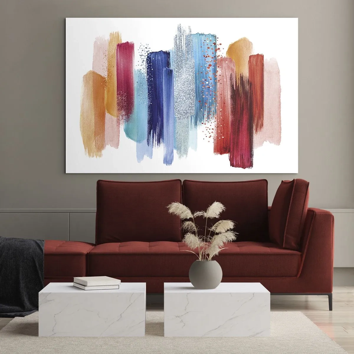 Impression sur verre - Image sur verre - Composition abstraite de coups de pinceau colorés - 70x50cm - En haut et en bas - Décoration murale moderne pour le salon et la chambre ARTTOR