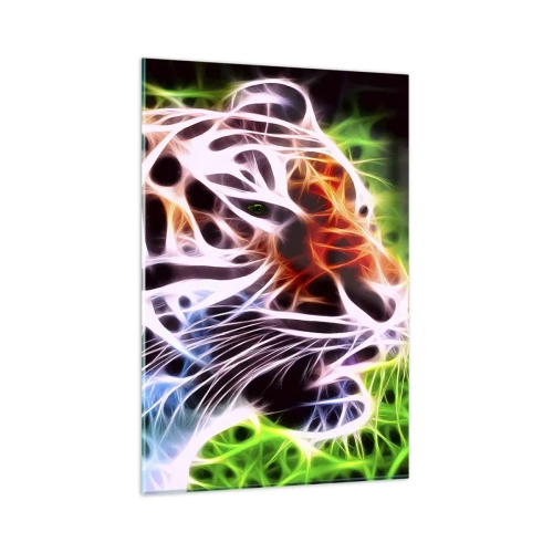 Impression sur verre - Image sur verre - Portrait artistique coloré d'un tigre dans un style néon sur fond noir. - 80x120cm - L'aura dangereux - Décoration murale moderne pour le salon et la chambre ARTTOR