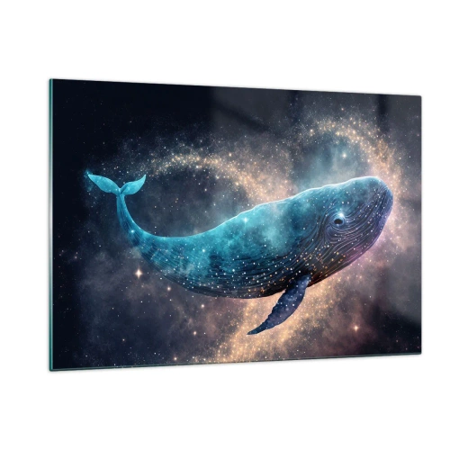 Impression sur verre - Image sur verre - Baleine bleue flottant dans la galaxie - 120x80cm - Un tel monde existe… - Décoration murale moderne pour le salon et la chambre ARTTOR