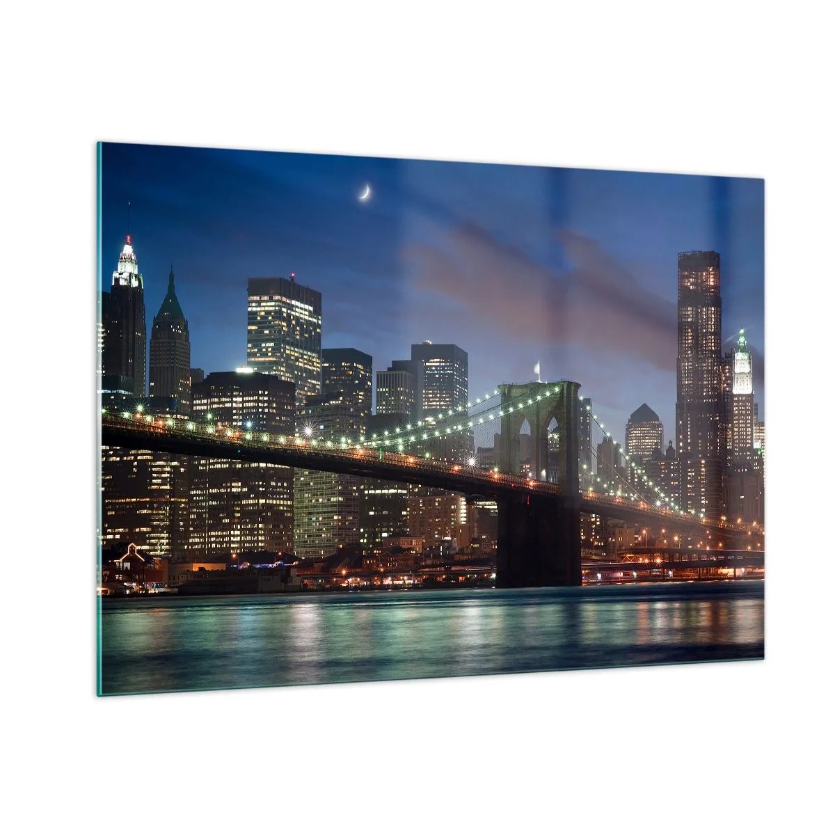 Impression sur verre - Image sur verre - Panorama de la ville avec le pont illuminé par les lumières nocturnes - 100x70cm - Nuit rougeoyante - Décoration murale moderne pour le salon et la chambre ARTTOR