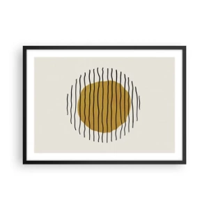 Affiche dans un cadre noir - Poster - Un motif minimaliste avec un cercle jaune et des lignes noires. - 70x50cm - Abstraction tremblante de chaleur - Décoration murale moderne pour le salon et la chambre ARTTOR
