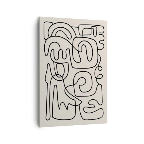 Impression sur toile - Image sur toile - Motif d'art linéaire abstrait en noir sur fond clair - 70x100cm - Suivez les indices - Décoration murale moderne pour le salon et la chambre ARTTOR