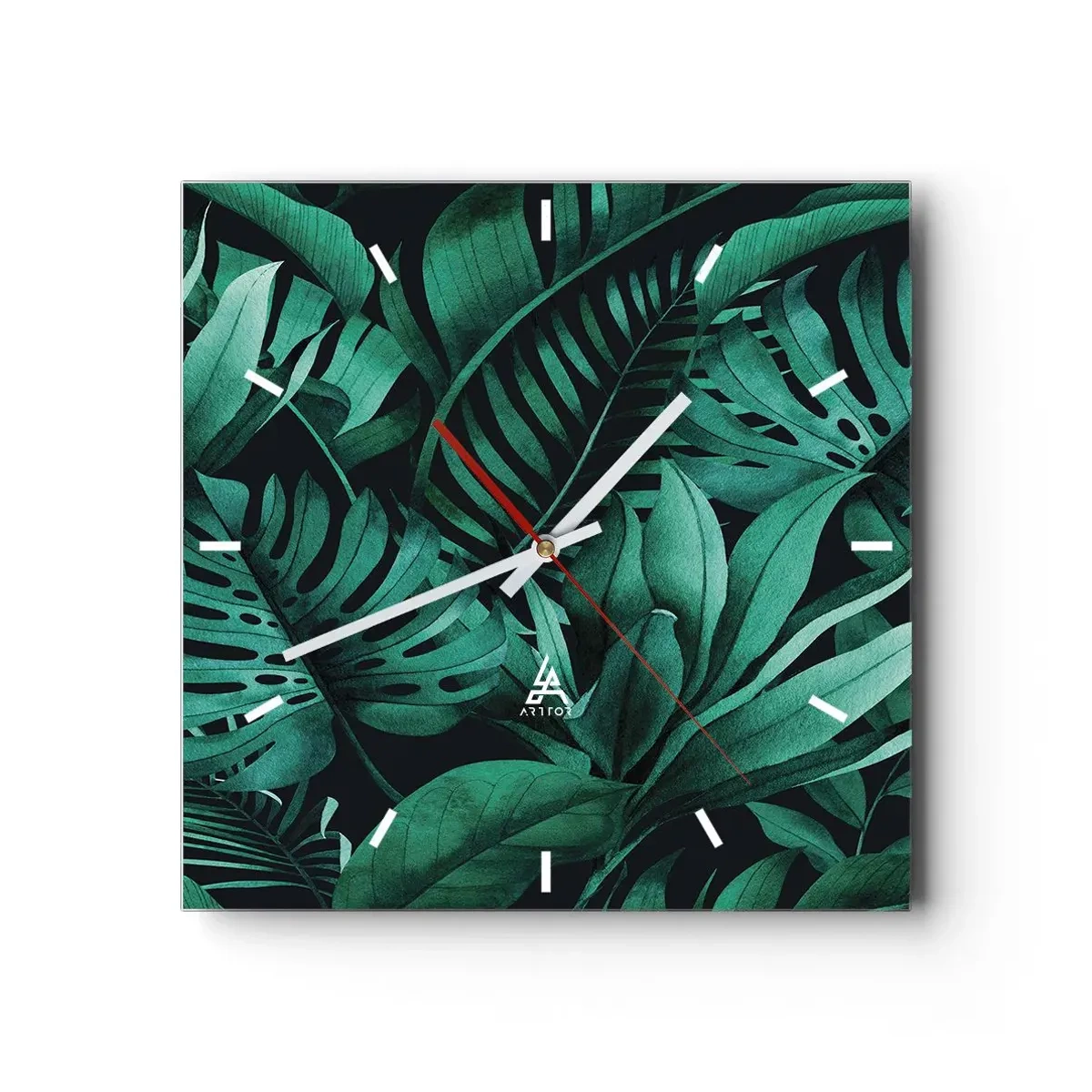 Horloge murale - Pendule murale - Feuilles tropicales aux nuances de vert intense - 30x30cm - Profondeur du vert tropical - Décoration murale moderne pour le salon et la chambre ARTTOR