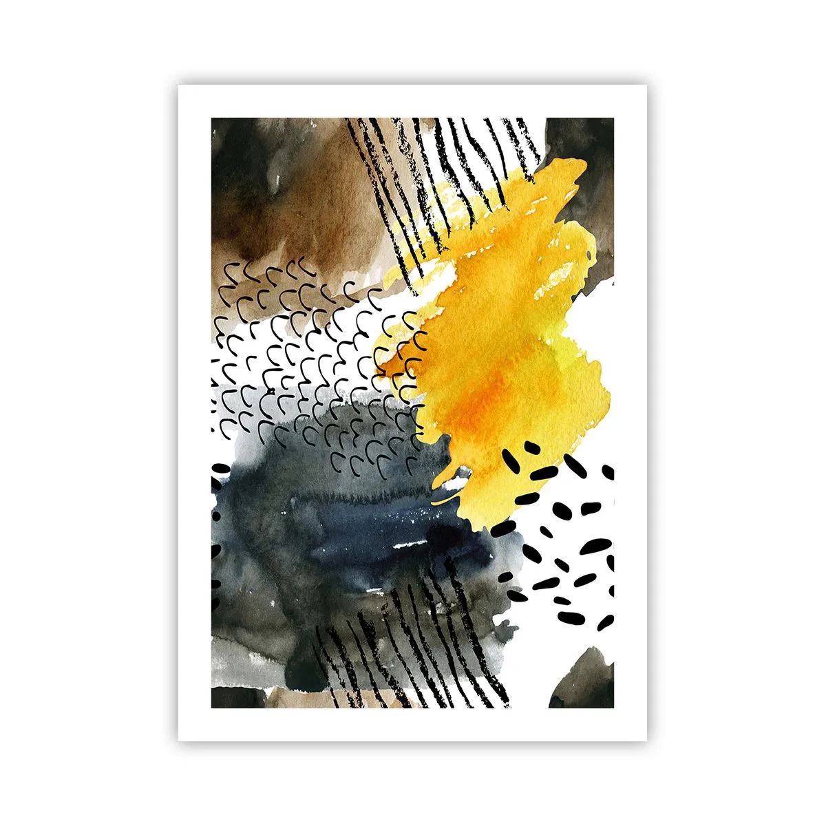 Affiche - Poster - Composition abstraite dans les tons jaune et noir - 50x70cm - Rencontre des éléments - Décoration murale moderne pour le salon et la chambre ARTTOR