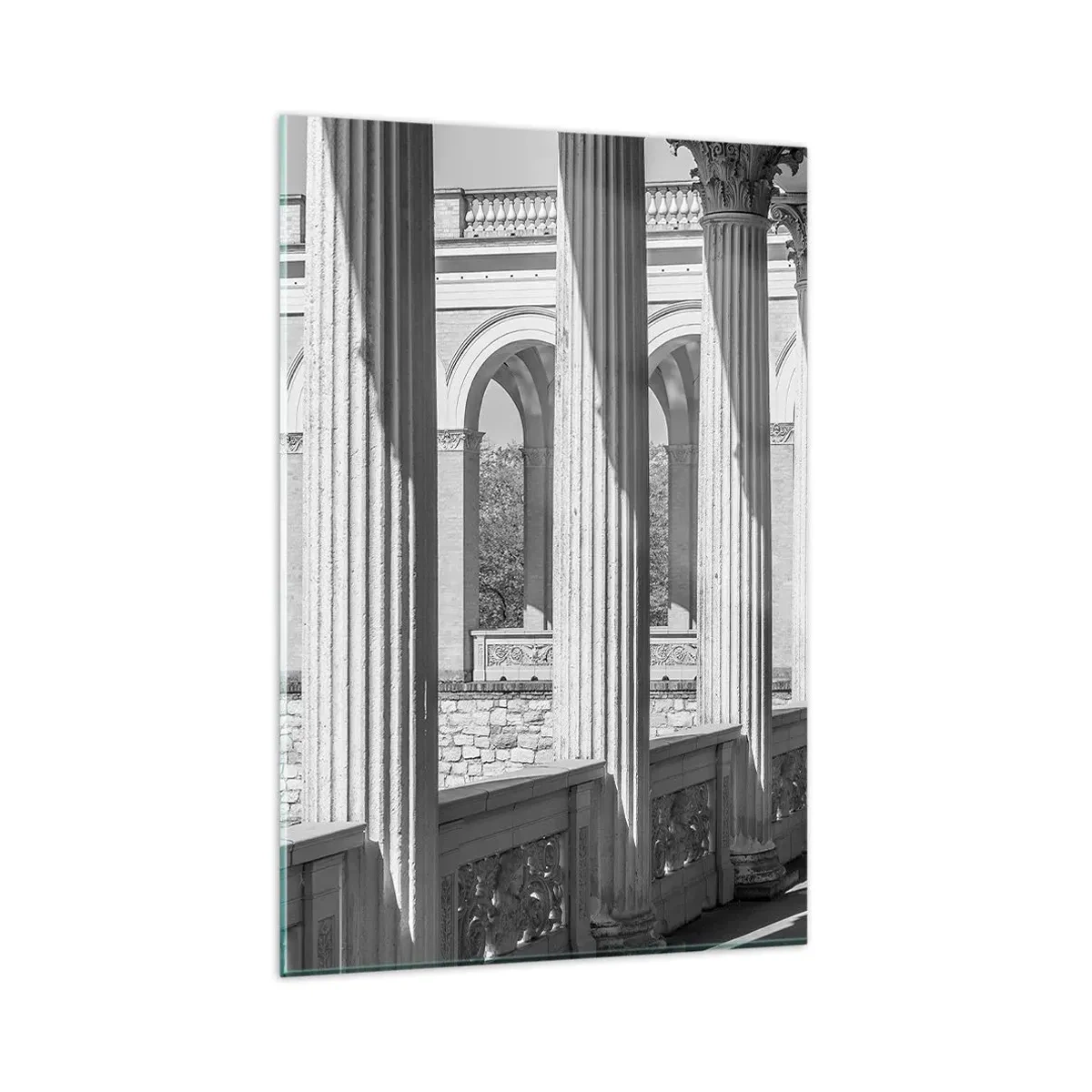 Impression sur verre - Image sur verre - Colonnade de style classique en noir et blanc - 80x120cm - Arcade ensoleillée - Décoration murale moderne pour le salon et la chambre ARTTOR