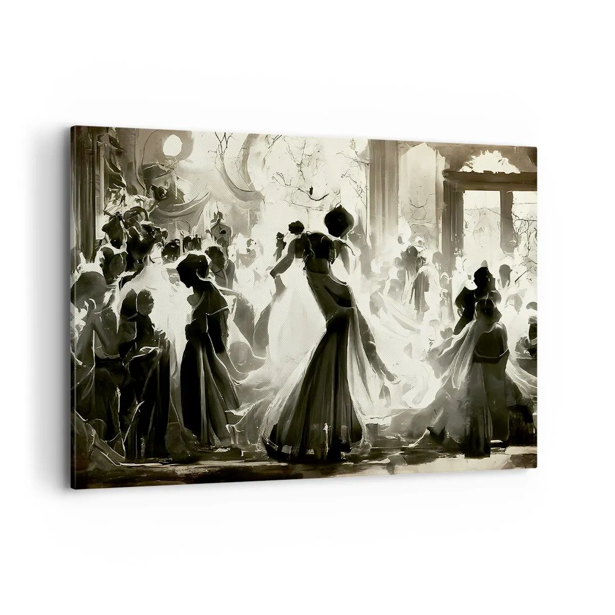 Impression sur toile - Image sur toile - Boule de style rétro en noir et blanc - 120x80cm - La grande mascarade - Décoration murale moderne pour le salon et la chambre ARTTOR