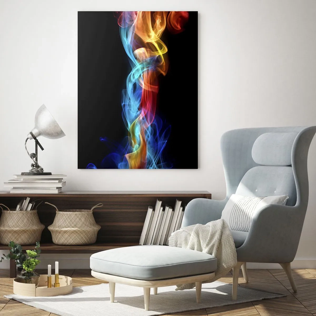 Impression sur verre - Image sur verre - Fumée colorée sur fond noir - 70x100cm - Danse arc-en-ciel du brouillard - Décoration murale moderne pour le salon et la chambre ARTTOR