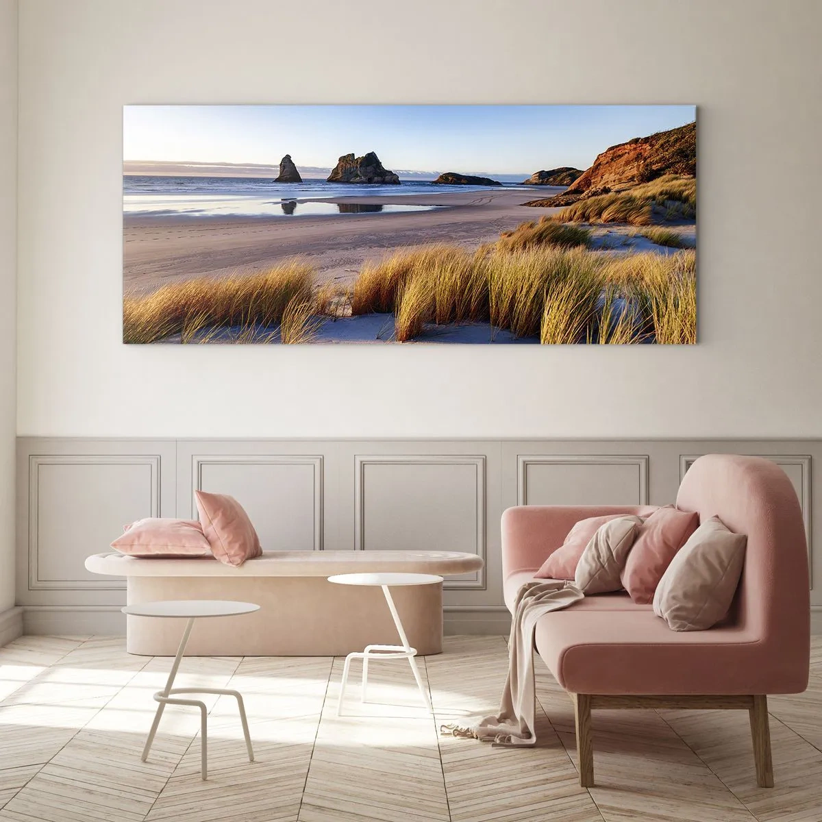 Impression sur verre - Image sur verre - Une plage pittoresque avec vue sur les rochers et la mer au coucher du soleil - 160x50cm - Pour les chercheurs de paix - Décoration murale moderne pour le salon et la chambre ARTTOR
