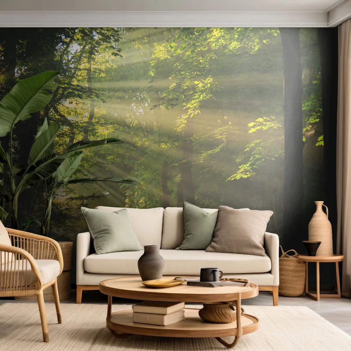 Papier Peint Photo Premium Sand - Une route forestière éclairée par les rayons du soleil - 100x70cm - Moment de forêt - Décoration murale moderne pour le salon et la chambre ARTTOR