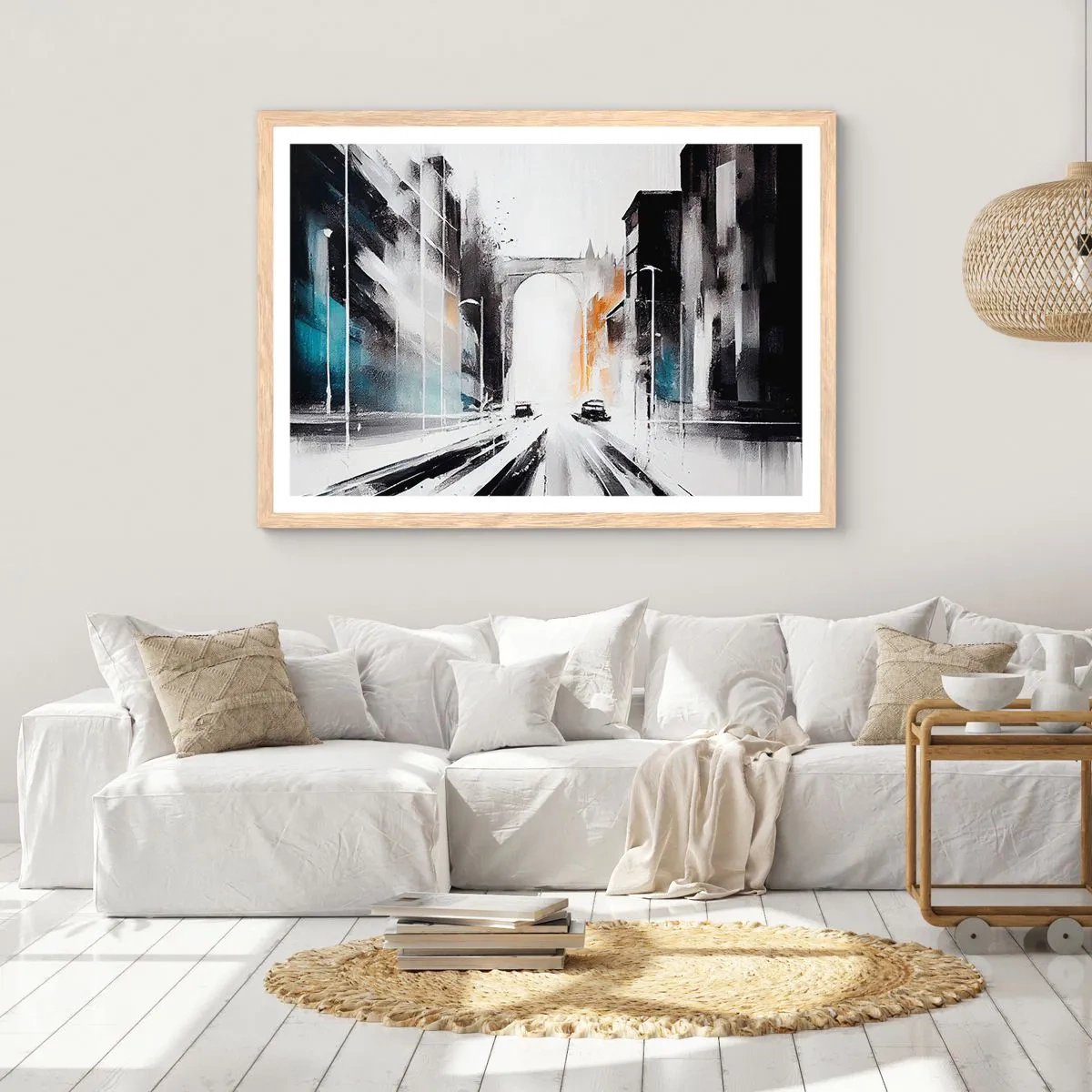 Affiche dans un chêne clair - Poster - Étude de ville : architecture et mouvement - 70x50 cm