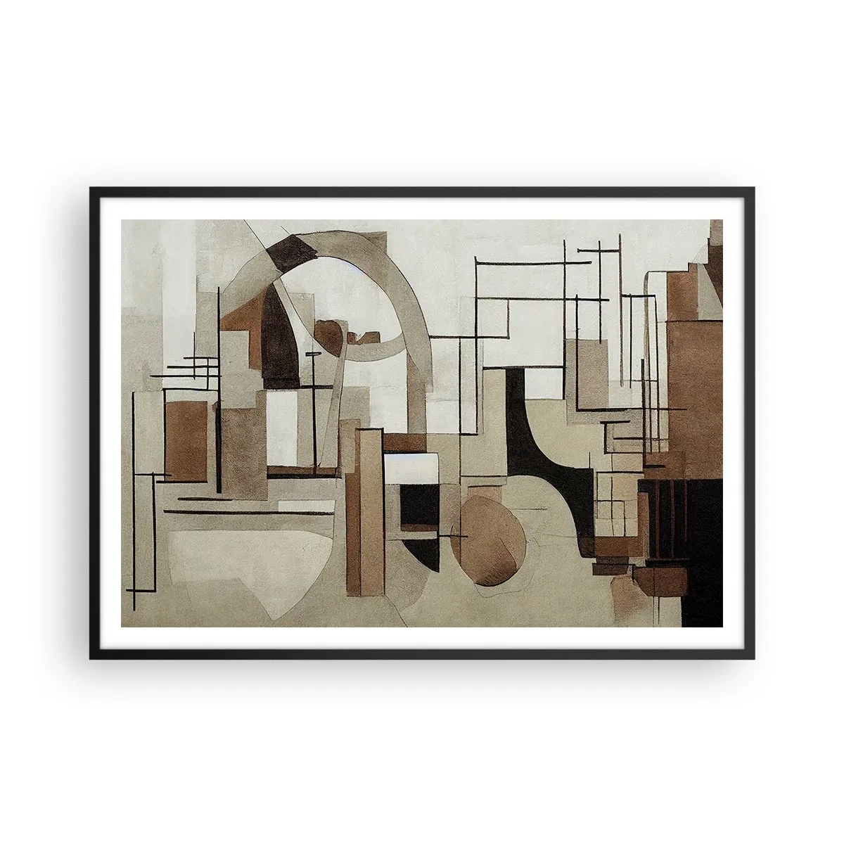 Affiche dans un cadre noir - Poster - Abstraction architecturale en beige et marron - 100x70cm - Paysage urbain 2.0 - Décoration murale moderne pour le salon et la chambre ARTTOR