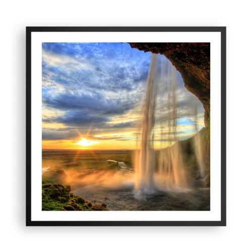 Affiche dans un cadre noir - Poster - Le monde derrière un voile de gouttes - 60x60 cm