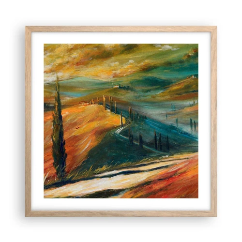 Affiche dans un chêne clair - Poster - paysage toscan - 50x50 cm