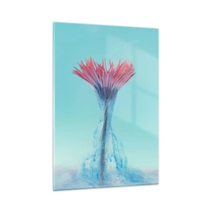 Impression sur verre - Image sur verre - Une fleur fantaisiste plongée dans une brume bleue et rose - 50x70cm - Dans une étreinte vivifiante - Décoration murale moderne pour le salon et la chambre ARTTOR