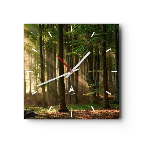 Horloge murale - Pendule murale - Les rayons du soleil pénètrent à travers les arbres de la forêt - 30x30cm - Rayon d'un matin de printemps - Décoration murale moderne pour le salon et la chambre ARTTOR