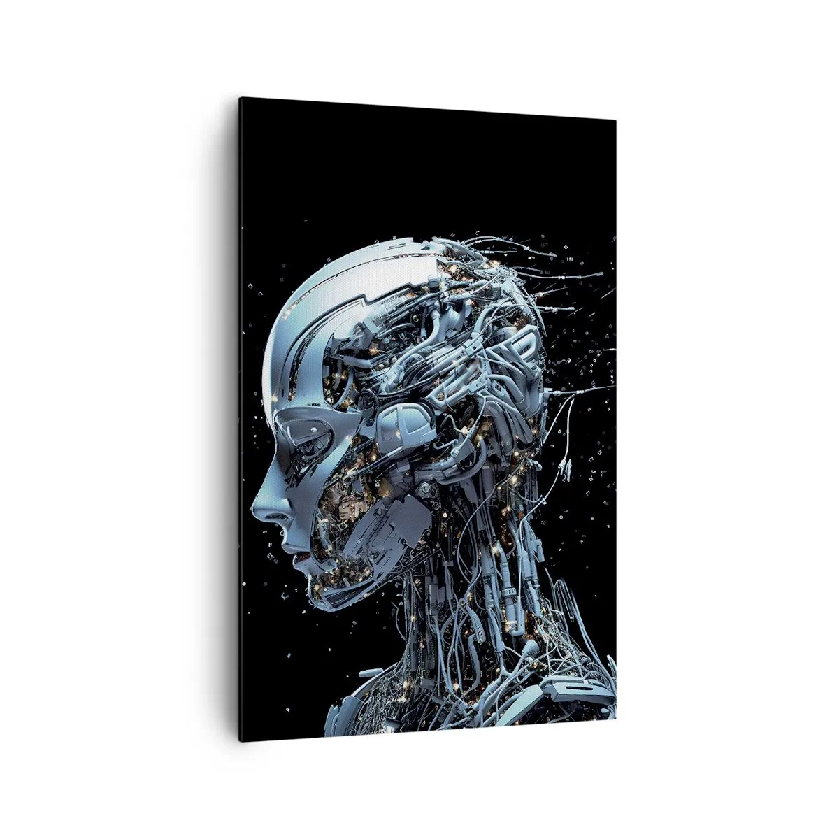 Impression sur toile - Image sur toile - Portrait futuriste d'un cyborg dans un style industriel sur fond noir. - 80x120cm - La technologie est une femme - Décoration murale moderne pour le salon et la chambre ARTTOR